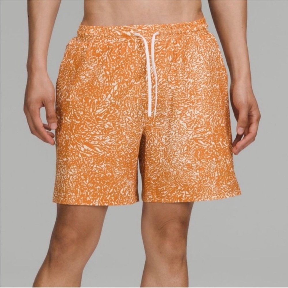 Lululemon Athletica Orange and White Swim Trunks with Adjustable Fit